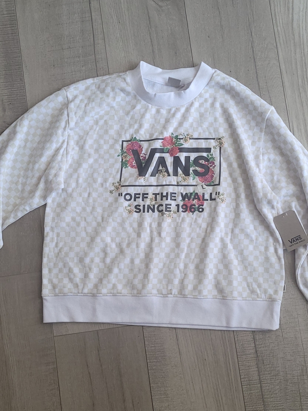 Vans White Checker Floral Logo Crewneck Sweater